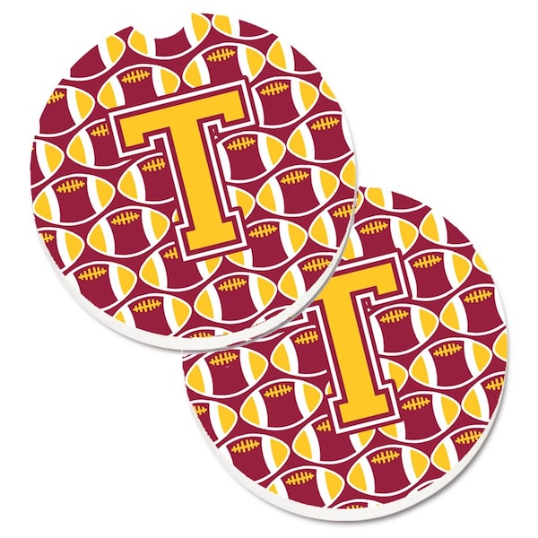 Carolines Treasures Letter T Football Maroon and Gold Cup Holder Car Coaster, PK2 CJ1081-TCARC - main